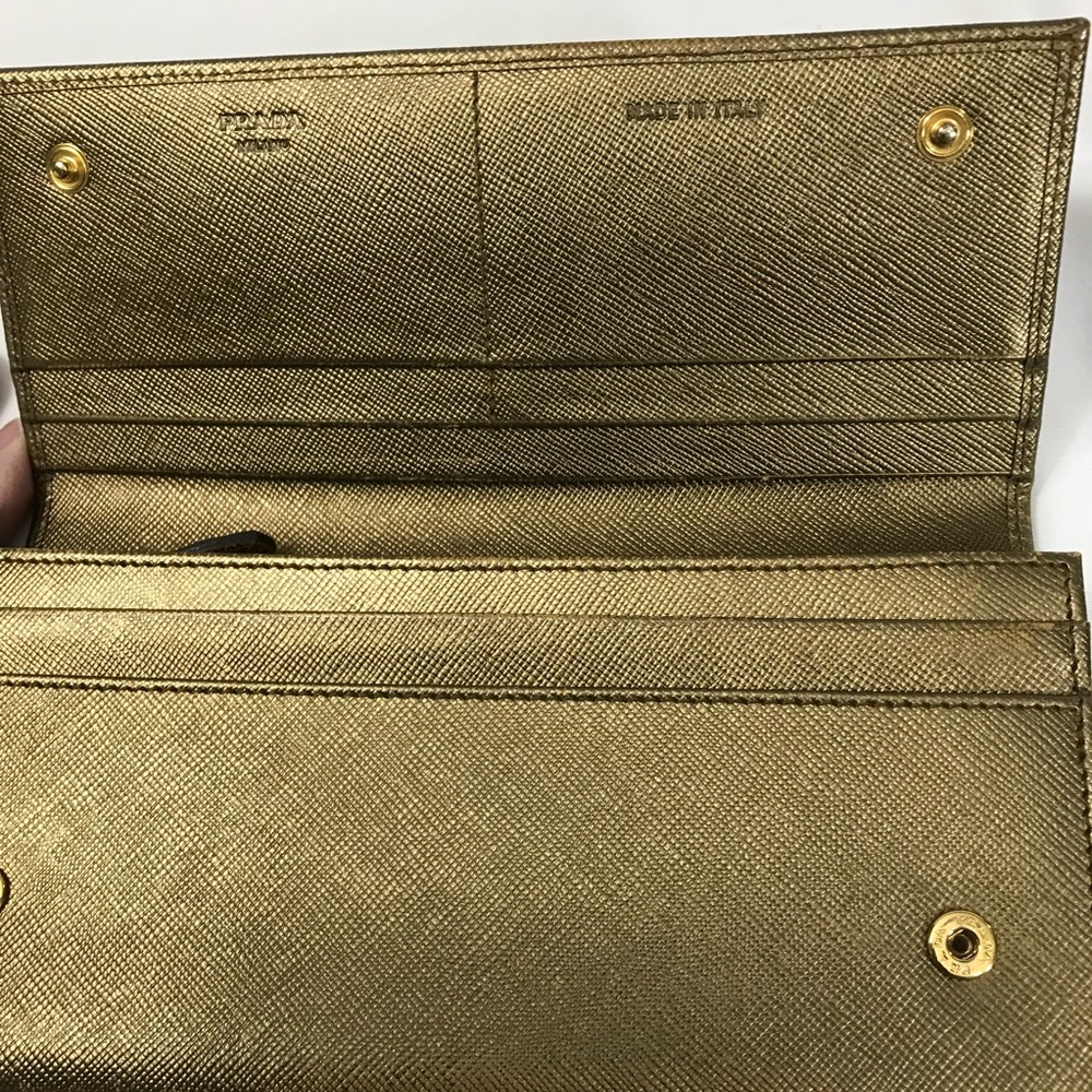 Prada Metallic Gold Saffiano Leather Double Snap Continental Wallet - Picture 7 of 9